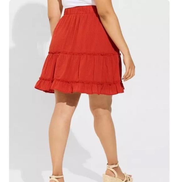 Torrid Orange Cotton Clip Dot Ruffled Tiered Mini Skater Skirt w/Pockets 1X - Picture 2 of 10